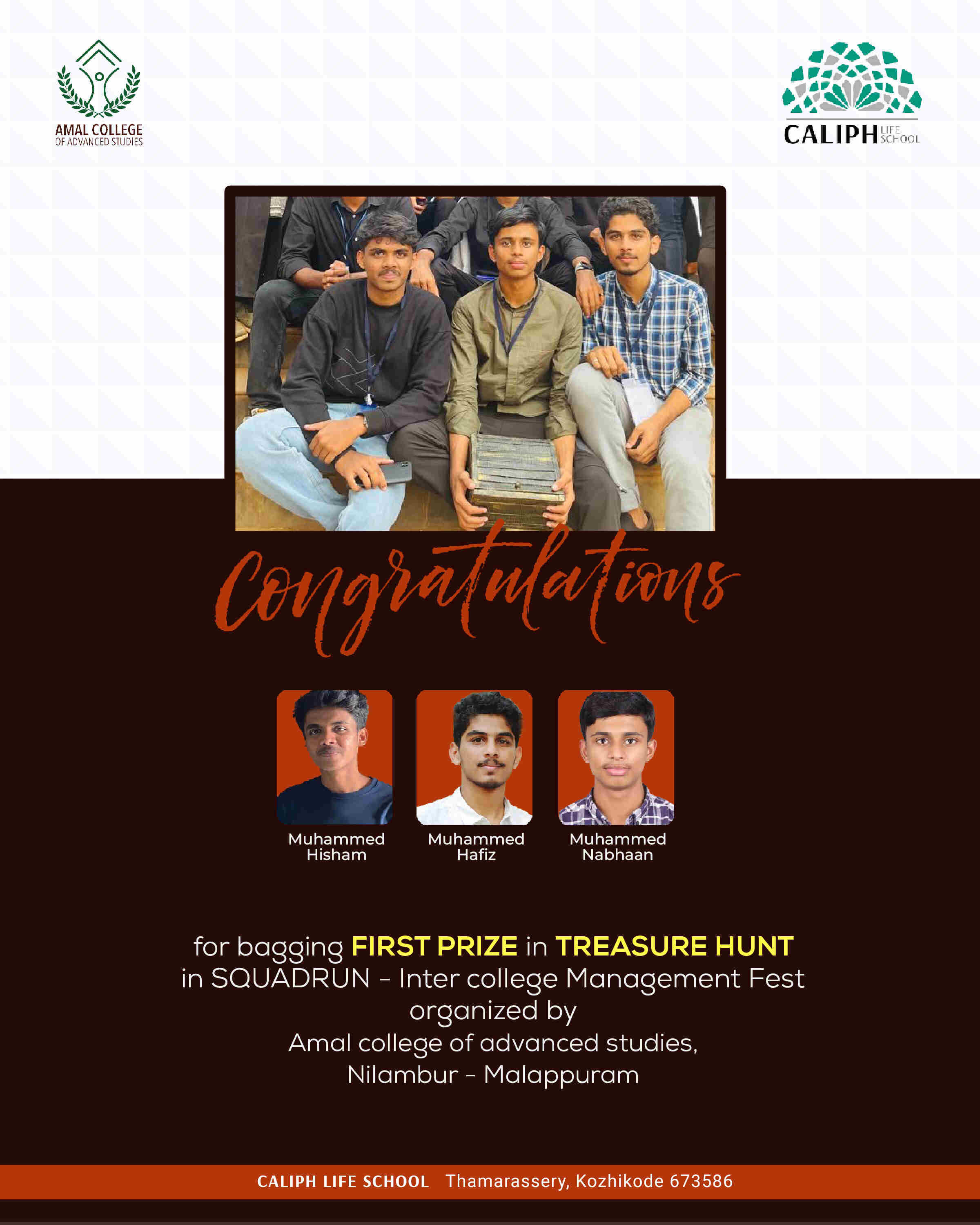 WINNERS OF TREASURE HUNT, SQUADRUN MANAGEMENT FEST